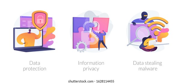 Database security software. Cyber crime, computer system hacking malware. Data protection, information privacy, data stealing metaphors. Vector isolated concept metaphor illustrations