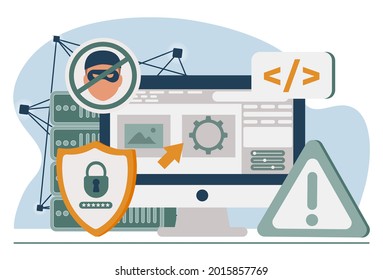 Database Security Software Development. ID Theft, Hacking Crime, Computer Malware. Data Protection, Information Privacy, Data Stealing Metaphors. Vector Isolated Concept Metaphor Illustrations