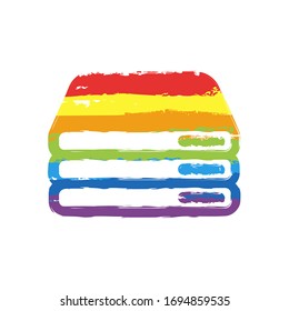 Database server, backup data, computer network, cloud hardware. Drawing sign with LGBT style, seven colors of rainbow (red, orange, yellow, green, blue, indigo, violet