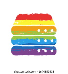 Database server, backup data, computer network, cloud hardware. Drawing sign with LGBT style, seven colors of rainbow (red, orange, yellow, green, blue, indigo, violet