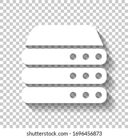 Database server, backup data, computer network, cloud hardware. White icon with shadow on transparent background