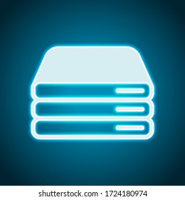 Database server, backup data, computer network, cloud hardware. Neon style. Light decoration icon. Bright electric symbol