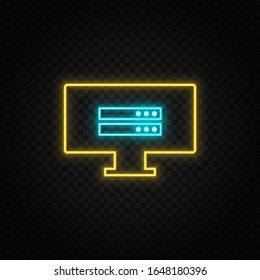 Database, server. Blue neon vector icon. Transparent background