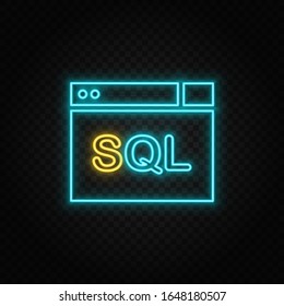 Database, server. Blue neon vector icon. Transparent background