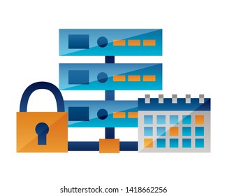 Database Server Calendar Padlock Cyber Security Stock Vector (Royalty