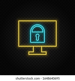 Database, server, clock, monitor. Blue neon vector icon. Transparent background