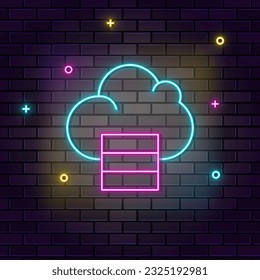Database, server, cloud computing, neon on brick dark wall