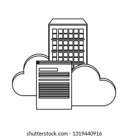 database server and cloud computing symbol black and white