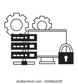 database server computer padlock cyber security data vector illustration