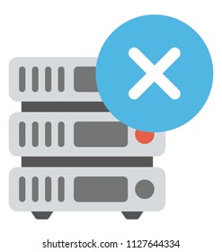 Database server with cross sign presenting idea of data deletion