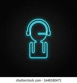 Database, server, customer. Blue neon vector icon. Transparent background