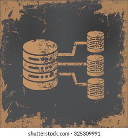 Database server design on old paper background, vector