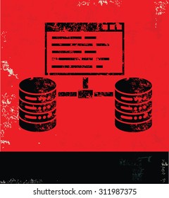 Database server design on red background, grunge vector