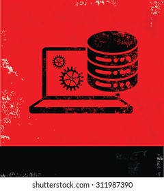 Database server design on red background, grunge vector