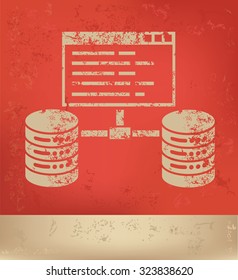 Database server design on red background, grunge vector