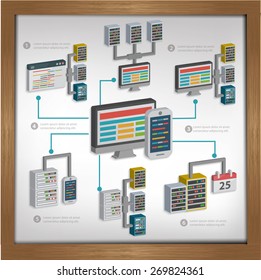 Database server design on whiteboard background,clean vector