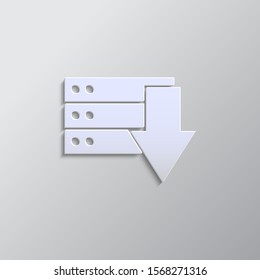 Database, server, down paper style, icon. Paper style vector icon