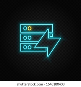 Database, server, electricity. Blue neon vector icon. Transparent background