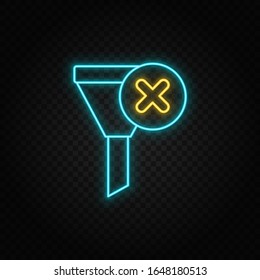 Database, server, funnel, vote, no. Blue neon vector icon. Transparent background