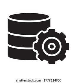 database server and gear wheel icon over white background, silhouette style, vector illustration
