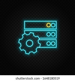 Database, server, gee. Blue neon vector icon. Transparent background