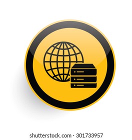 Database server icon design on yellow button background,clean vector