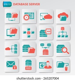 Database Server Icon Set On Clean Button, Vector