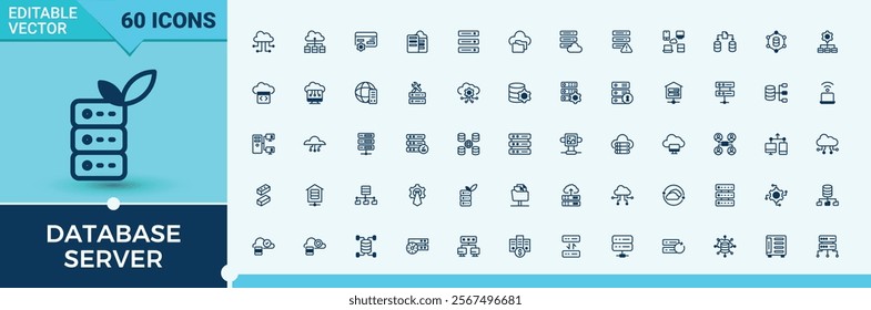 Database Server icon set. Related to compute, database, 8s, technology, internet, security, server, computing. Minimal icons. Vector line and solid icons.