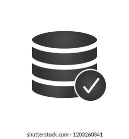 Database, Server Isolated Flat Web Mobile Icon with checkmark. Vector Illustration isolated on modern background.