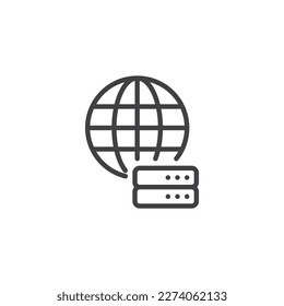 Database server line icon. linear style sign for mobile concept and web design. Global database outline vector icon. Symbol, logo illustration. Vector graphics