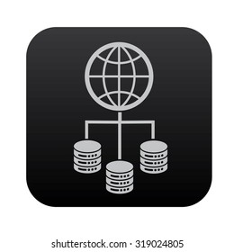 Database server and network on black button blackboard,vector