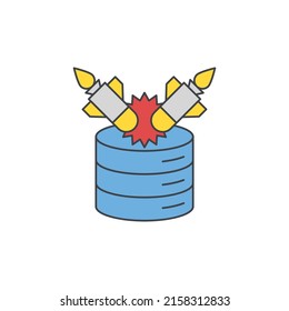 database, server on attack icon in color, isolated on white background 