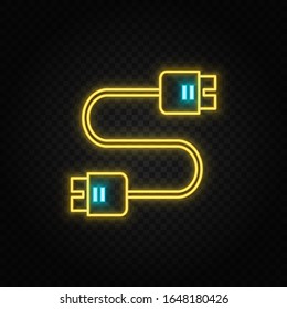 Database, server, plug in. Blue neon vector icon. Transparent background