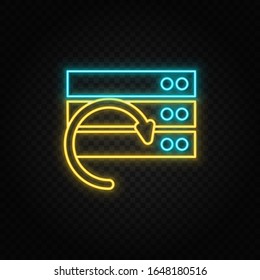 Database, server, refresh. Blue neon vector icon. Transparent background