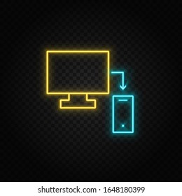 Database, server, responsive. Blue neon vector icon. Transparent background