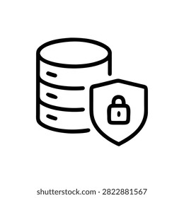 Database server security icon with padlocked shield for protected network storage.