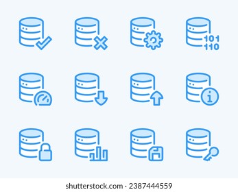 Database and Server vector line icons. Online Storage and Data Center outline icon set. Access, Programming, Performance, Configuration, Statistics, Password and more.