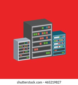 Database and server,network design on red background,vector