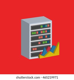 Database and server,network design on red background,vector