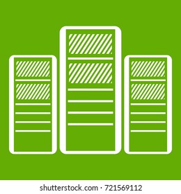 Database servers icon white isolated on green background. Vector illustration