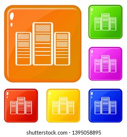 Database servers icons set collection vector 6 color isolated on white background