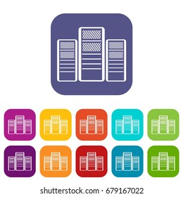 Database servers icons set vector illustration in flat style In colors red, blue, green and other