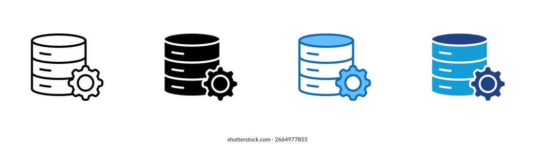 Database Setting Multi Style Vector Icon Design - stacked database with a gear, representing database configuration or backend system setup