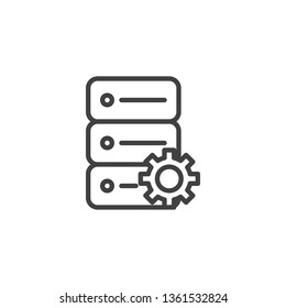 Database settings line icon. Computer server and gear linear style sign for mobile concept and web design. Data server configuration outline vector icon. Symbol logo illustration. Pixel perfect vector