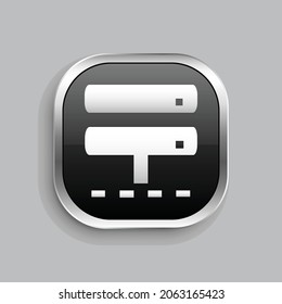 database share icon design. Glossy Button style rounded rectangle isolated on gray background.. Vector illustration