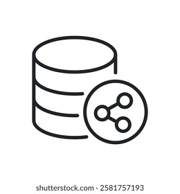 Database share thin line icons. Perfect pixel on transparent background