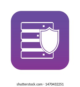 Database with shield icon digital purple for any design isolated on white vector illustration