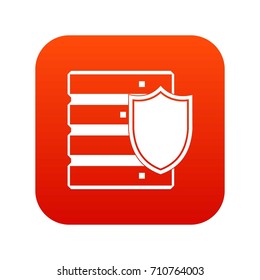 Database with shield icon digital red for any design isolated on white vector illustration