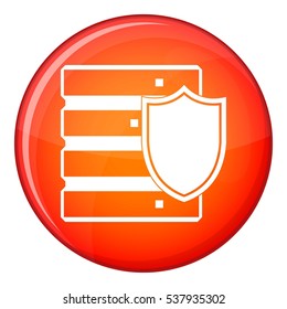 Database with shield icon in red circle isolated on white background vector illustration