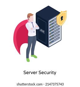 Database with shield, an isometric icon of server security 


